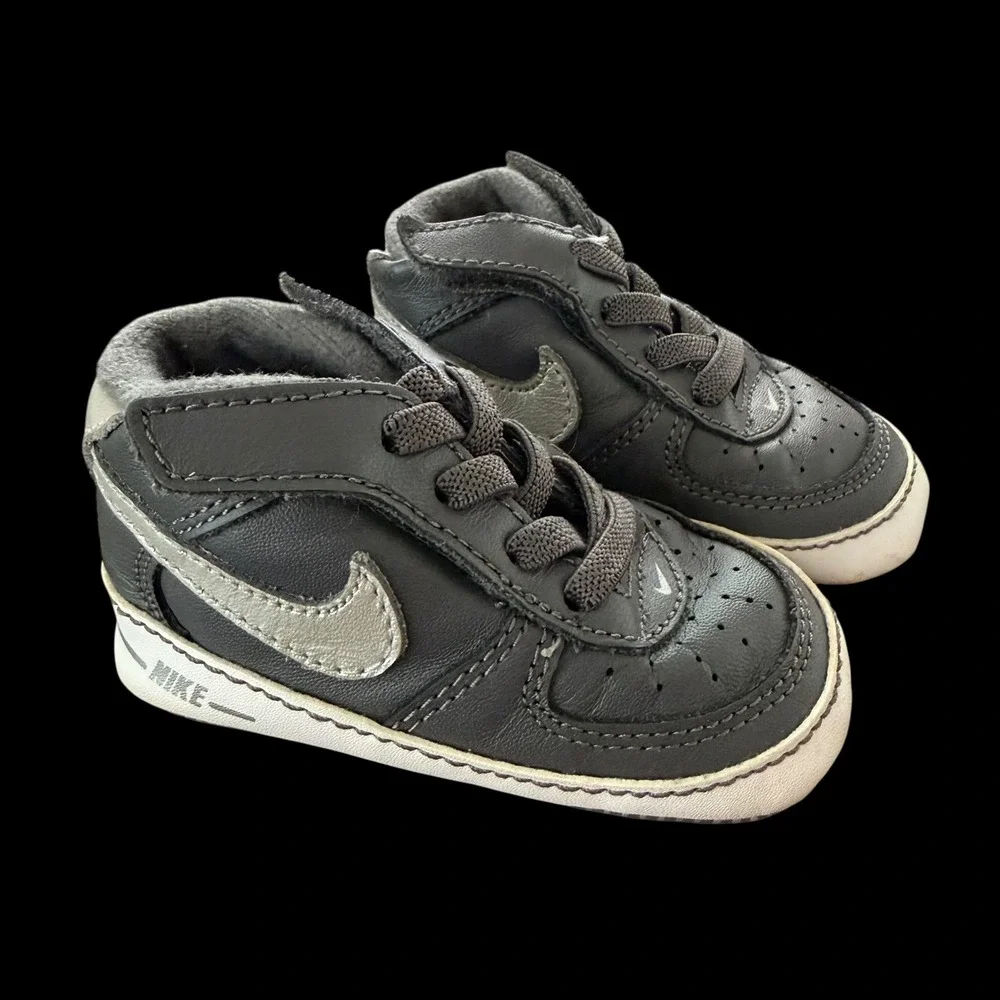 Nike Baby Force 1 3C Crib Shoes Dark Grey Metallic Silver High Tops‎ 325337-005